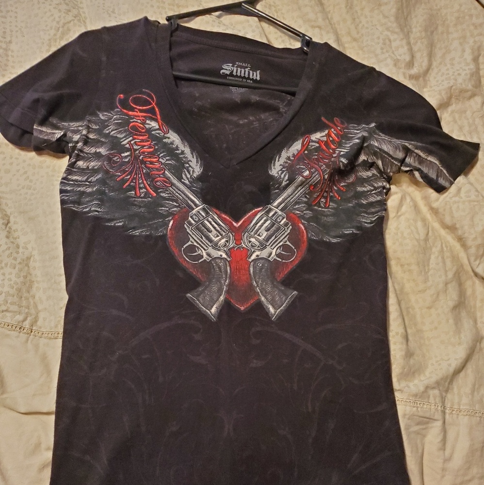 4 sinful brand tops. 2 of which are burnout style